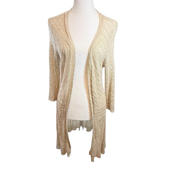 Romantic Crochet Duster Women SIZE MEDIUM Kimono Ivory Open Cardigan Vtg - Picture 11 of 14